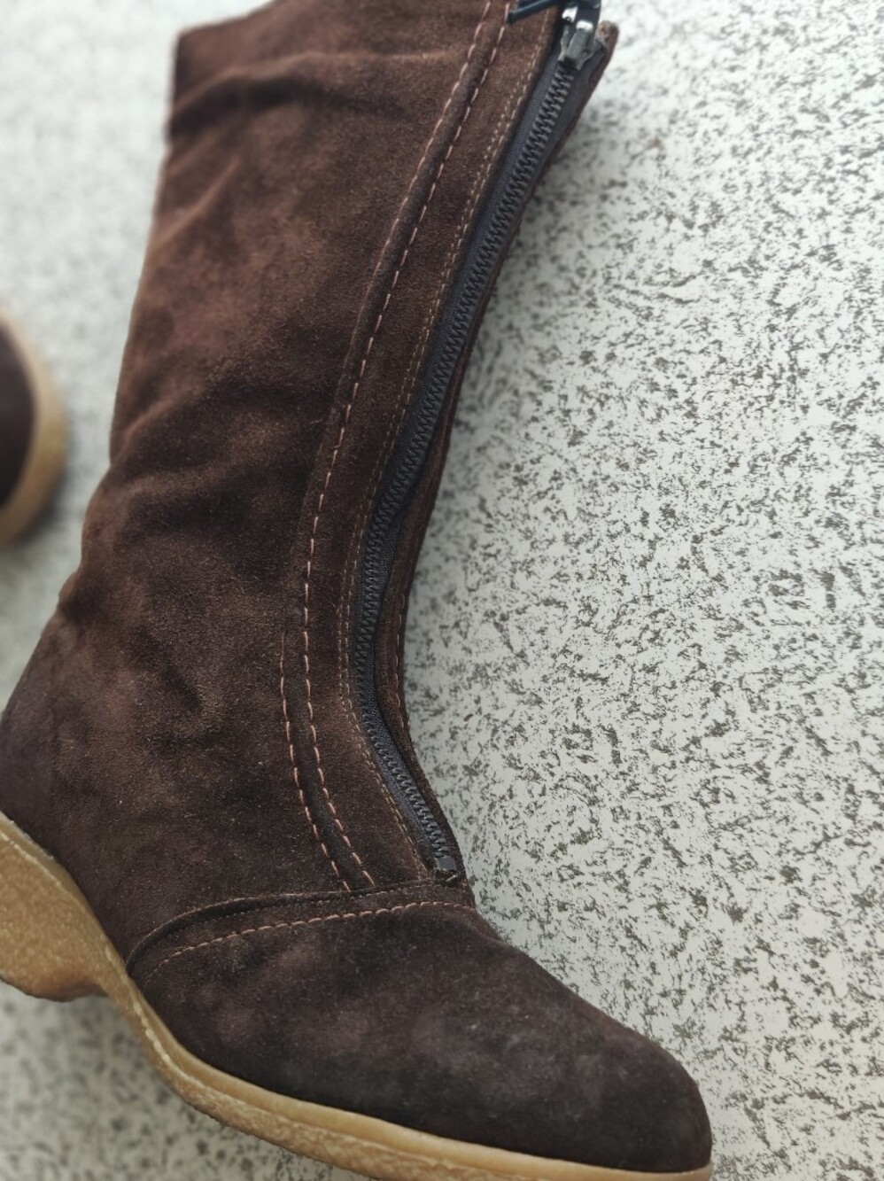 vintage Joyce California boots Sz 6.5 M Brown Suede Sherpa EUC Frontzipper